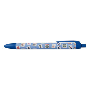 Stylo Noir tuiles de MahJongg (symboles) sur fond bleu