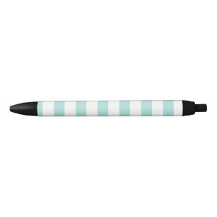 Stylo Noir Turquoise clair et blanc Large Horizontal rayé