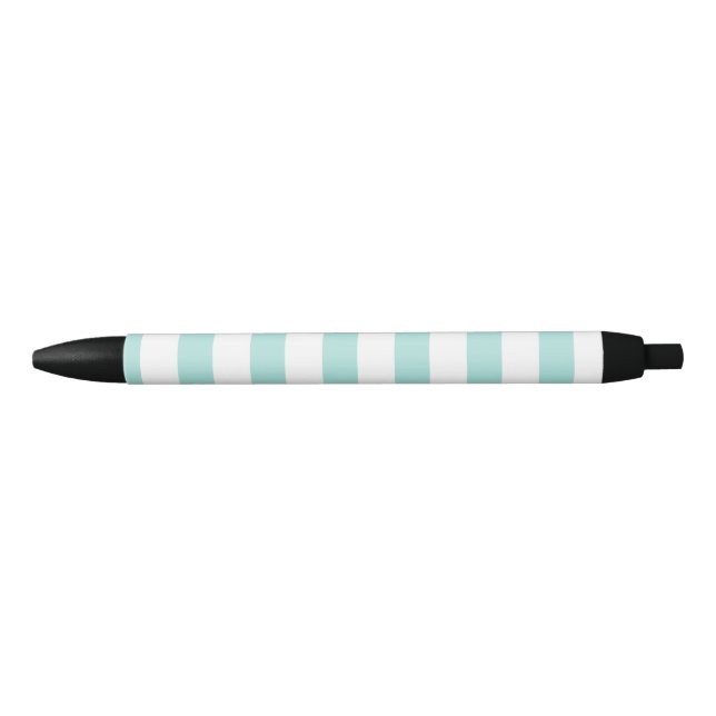 Stylo Noir Turquoise clair et rayé horizontal large blanc (Devant)