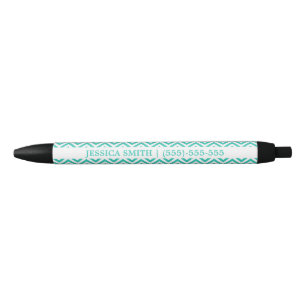 Stylo Noir Turquoise Et Blanc Chevron Avec Texte Personnalisé