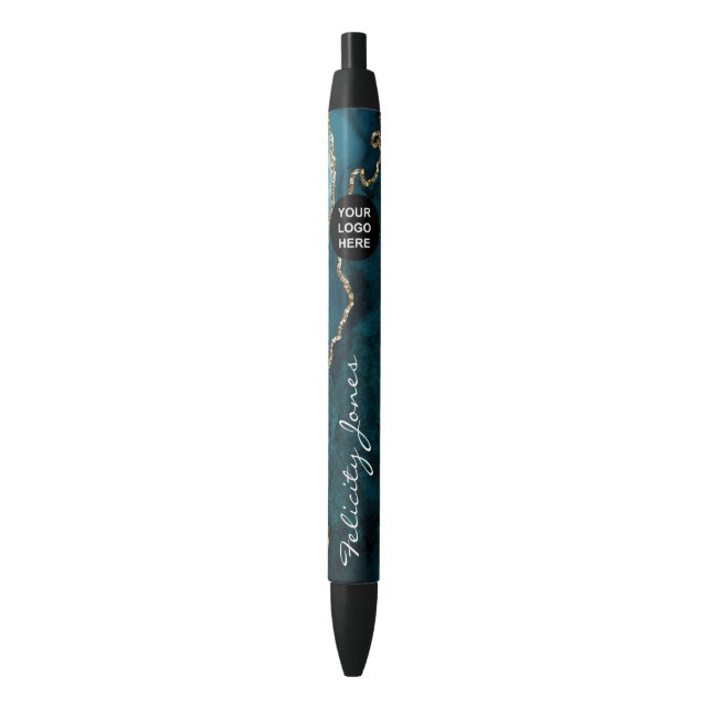 Stylo Noir Turquoise - Tourquoise et Gold Agate (devant Vertical)
