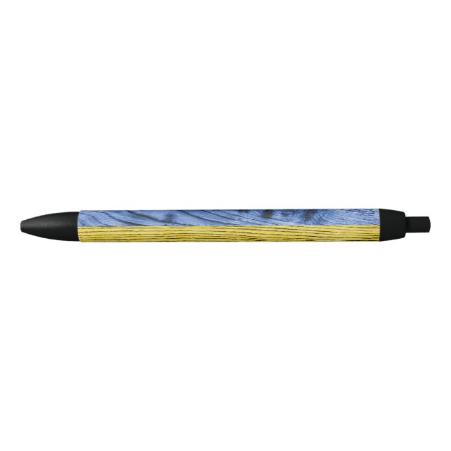 Stylo Noir Ukraine drapeau bleu jaune motif de texture de boi (Devant)