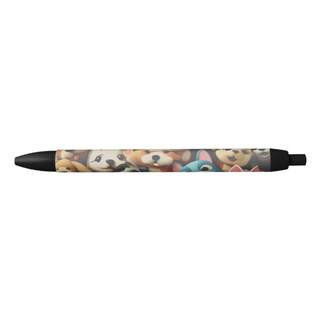 Stylo Noir Un tas de chiots heureux Pen (Devant)
