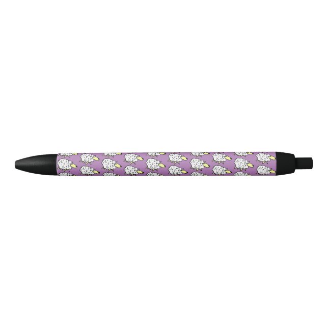 Stylo Noir Un troupeau de moutons dans un Motif sur violet (Devant)