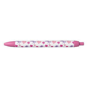Stylo Noir Unicornes et Motif de coeur