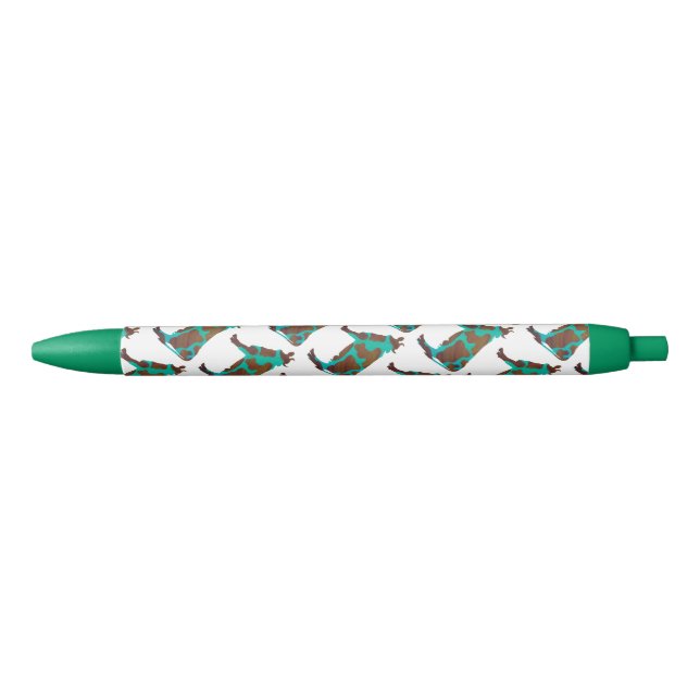 Stylo Noir Vache Silhouette Brown et Turquoise (Devant)