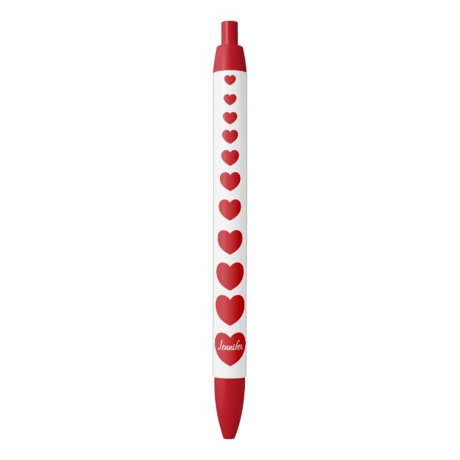 Stylo Noir Valentines personnalisées Jour des Coeurs Rouges (devant Vertical)