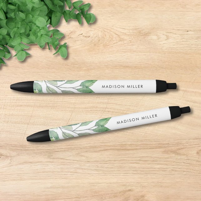 Stylo Noir Verdure aquarelle personnalisée (Créateur téléchargé)