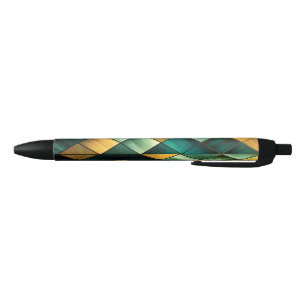 Stylo Noir Vert Abstrait doré géométrique