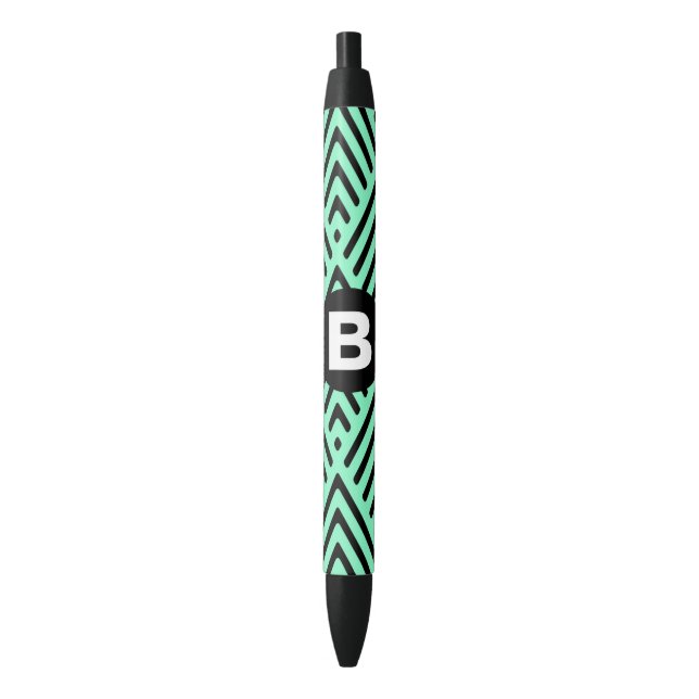 Stylo Noir Vert menthe tendance motif chevron monogramme (devant Vertical)