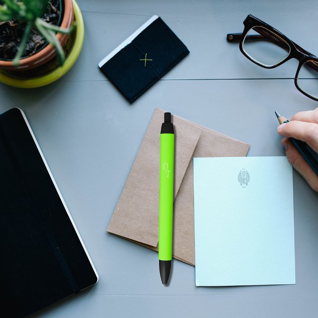 Stylo Noir vert néon solide - vos monogrammes (Créateur téléchargé)