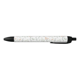 Stylo Noir Vert sauge et aquarelle de fleurs sauvages abricot