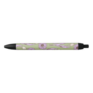 Stylo Noir Vert violet rétro Y2K Funky Hippie Flower Motif