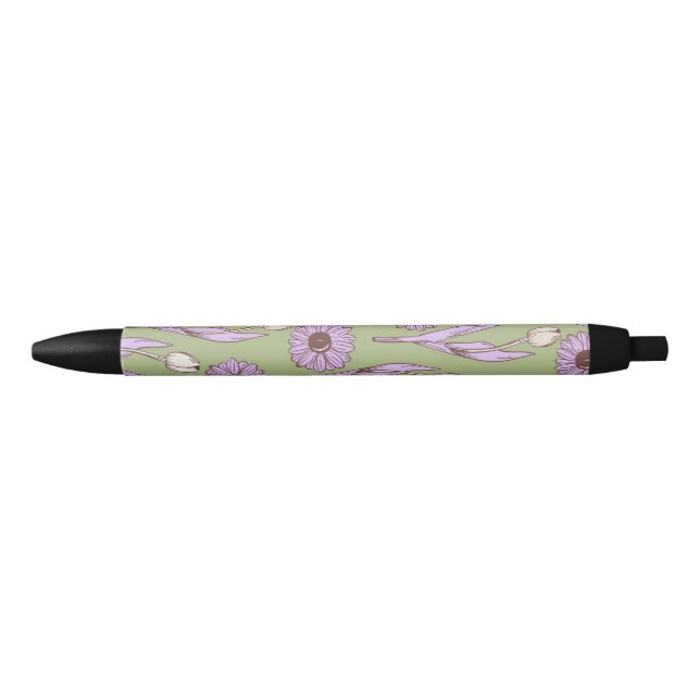 Stylo Noir Vert violet rétro Y2K Funky Hippie Flower Motif (Devant)