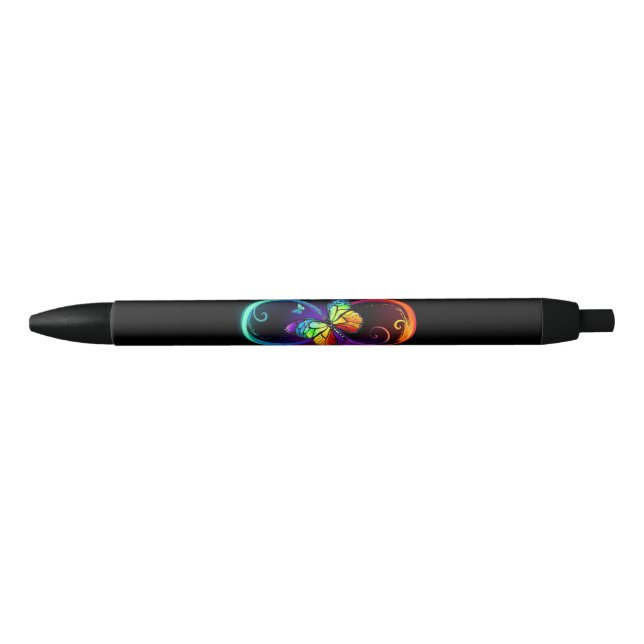 Stylo Noir Vibrant infinity with rainbow butterfly on black (Devant)