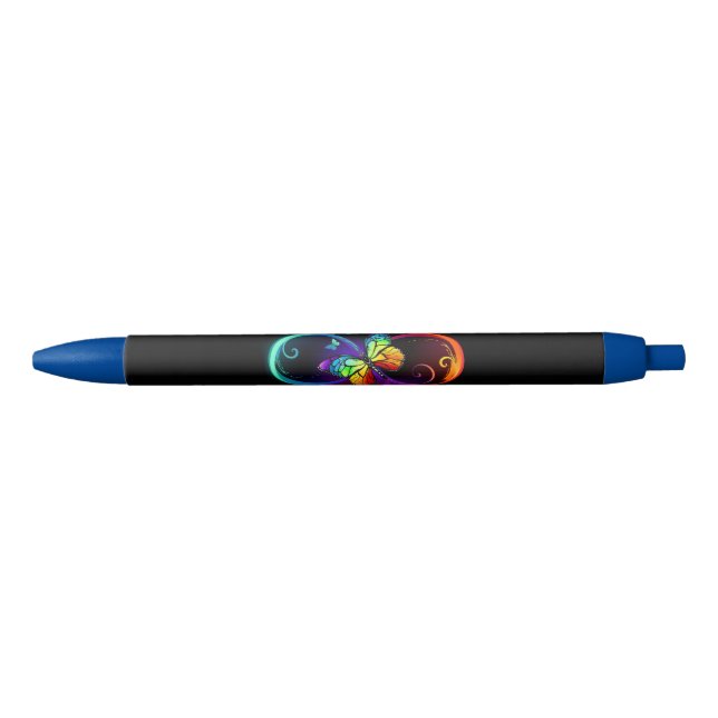 Stylo Noir Vibrant infinity with rainbow butterfly on black (Devant)