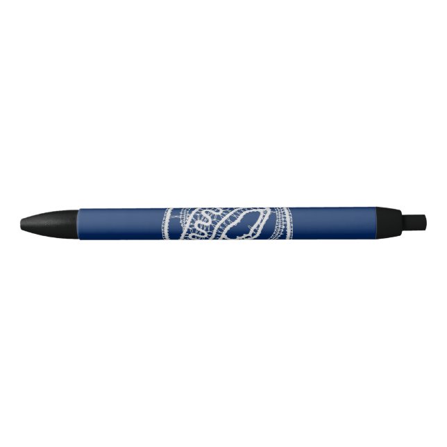 Stylo Noir Vierge Marie, dentelle blanche, bleu marine (Devant)