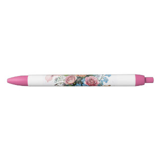 Stylo Noir Vin floral Motif - Aquarelle douce Boho art