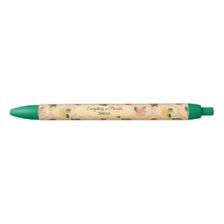 Stylo Noir Vintage floral watercolour diamond ballpoint pen