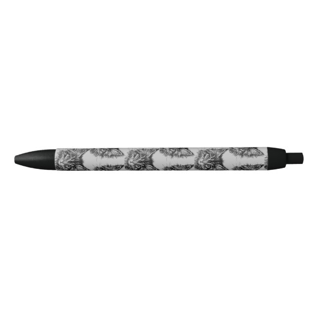 Stylo Noir Visage de Kitten noir et blanc sur gris (Devant)