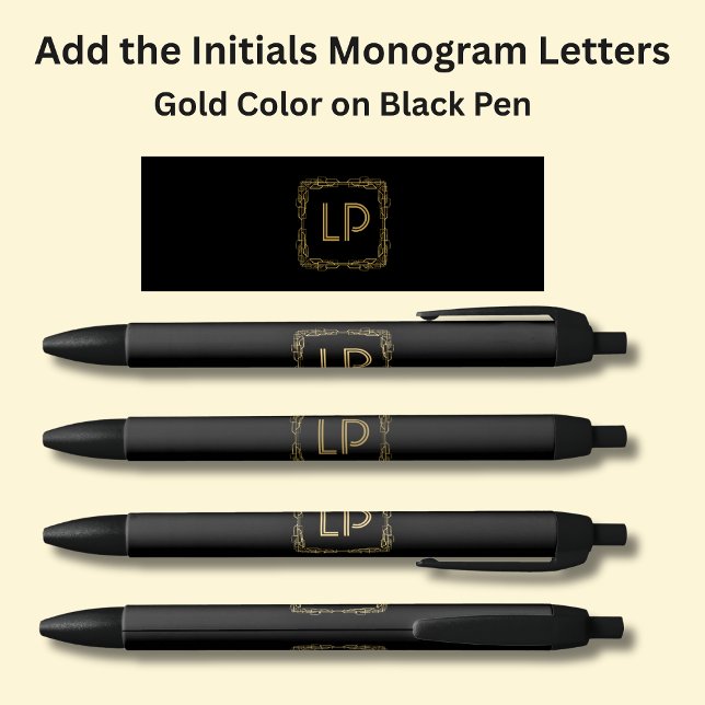Stylo Noir Vos initiales Monogramme Or Géométrique sur Noir (Créateur téléchargé)