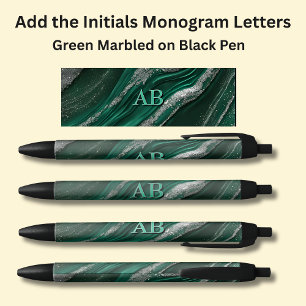 Stylo Noir Vos initiales Monogramme Vert Marbré