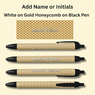 Stylo Noir Votre nom ou vos initiales sur le peigne d'or