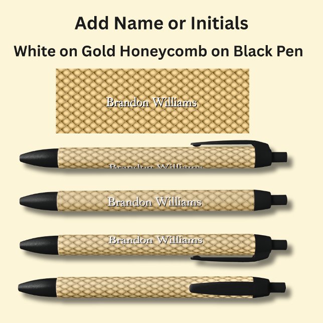 Stylo Noir Votre nom ou vos initiales sur le peigne d'or (Créateur téléchargé)