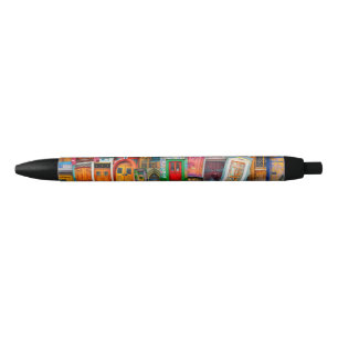 Stylo Noir Voyage vintage coloré unique de motif d'entrées