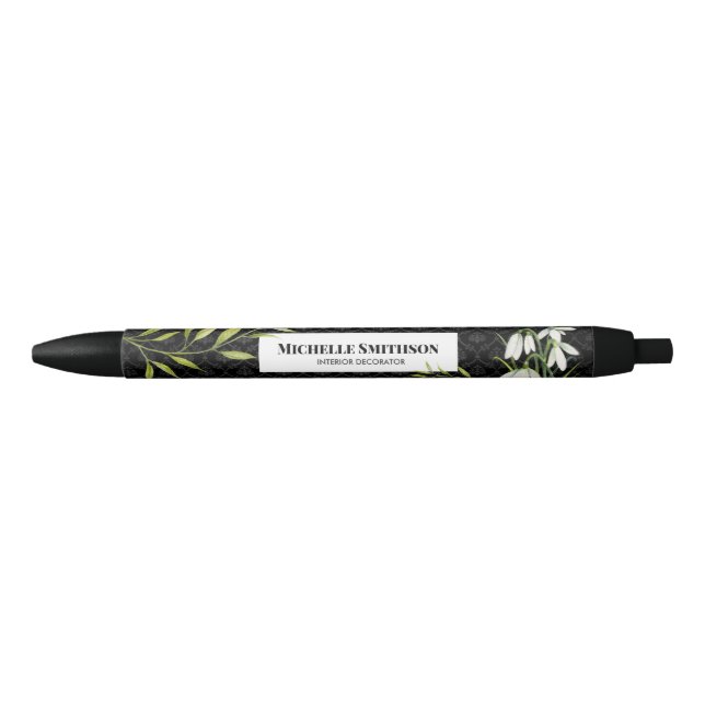 Stylo Noir Watercolor White Snowdrops et Laurel Damask (Devant)