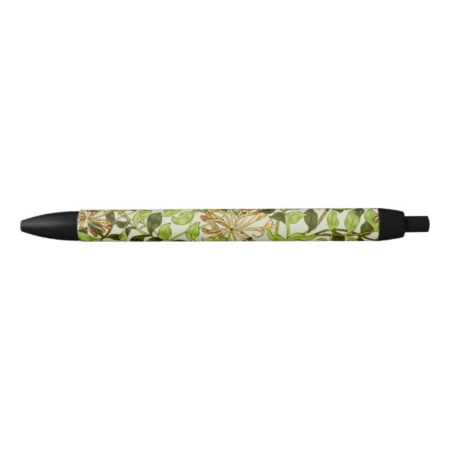 Stylo Noir William Morris Chèvrefeuille Fleurs Vertes (Devant)