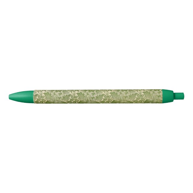 Stylo Noir William Morris Rose et chardon vert floral (Devant)