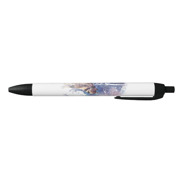 Stylo Noir Wolf Parent Animal Nature Aquarelle Art (Bas)