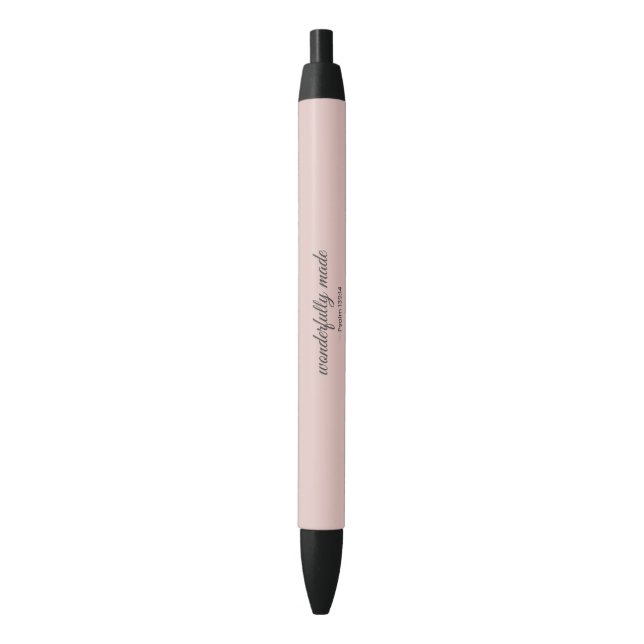 Stylo Noir Wonderfully Made Christian Pen – Psalm 139:14 (devant Vertical)