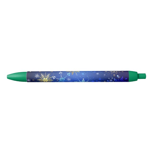 Stylo Noir XMAS Blue Background with Golden Snowflakes (Devant)
