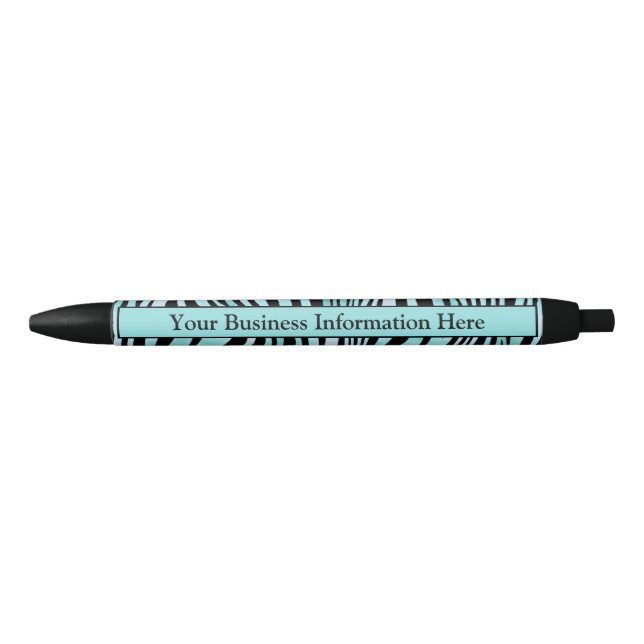 Stylo Noir Zèbre personnalisé imprimé noir et Turquoise Turqu (Devant)