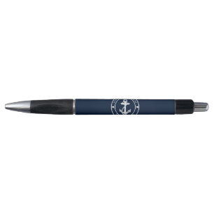 Stylo Nom de bateau à ancre bleu marine nautique personn