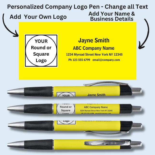 Stylo Nom de l'entreprise, noir sur jaune vif, (Créateur téléchargé)