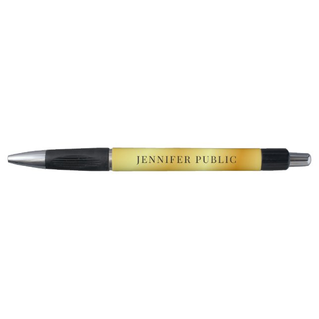 Stylo Nom de modèle personnalisé en faux or élégant noir (Devant)
