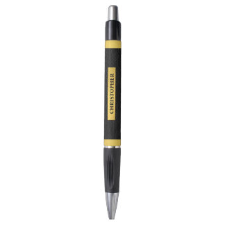 Stylo Nom en monogramme élégant en cuir noir avec effet
