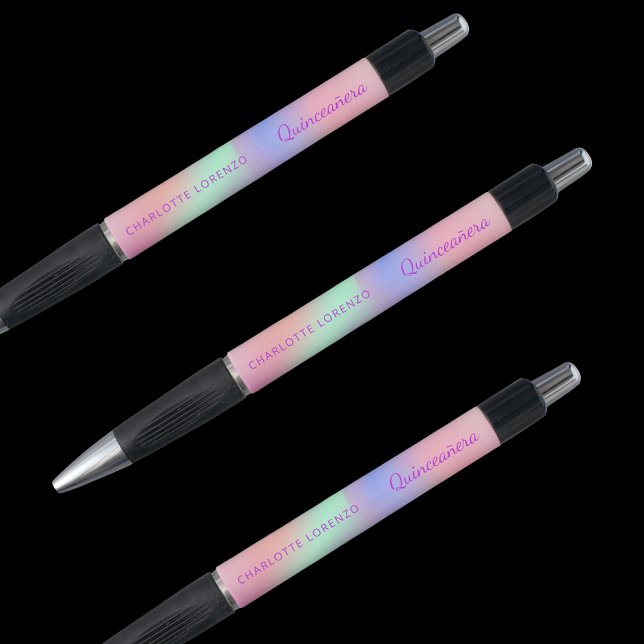 Stylo Nom holographique rose violet Quinceanera (Créateur téléchargé)