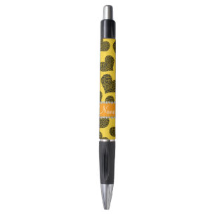 Stylo Nom personnalisé coeur léopard jaune