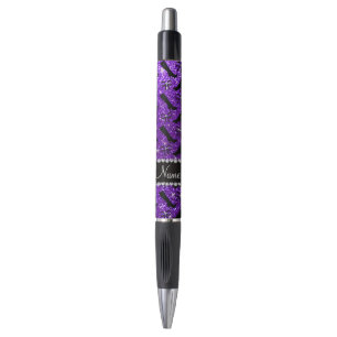 Stylo Nom personnalisé indigo violet parties scintillant