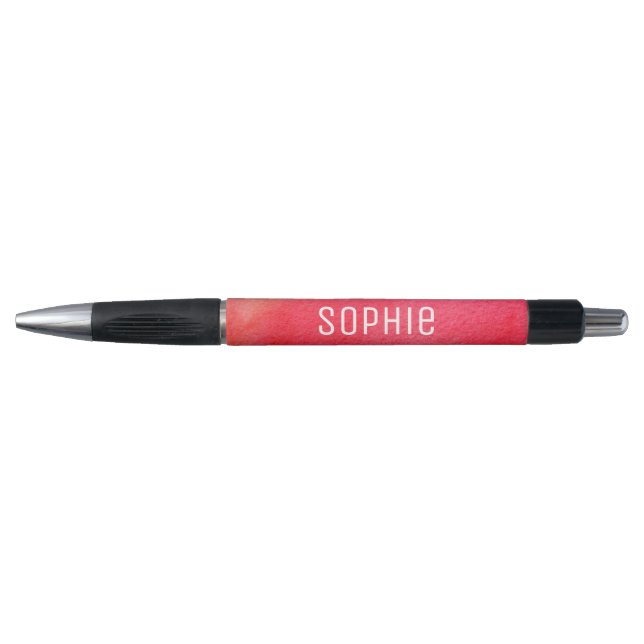 Stylo Nom personnalisé joli aquarelle rouge art (Devant)