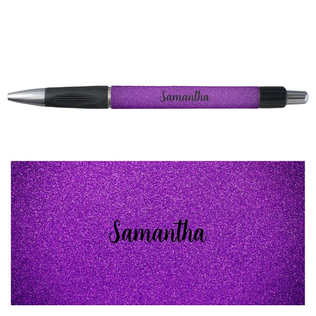 Stylo Nom personnalisé Parties scintillant violet (Personalized Name Purple Glitter Pen)