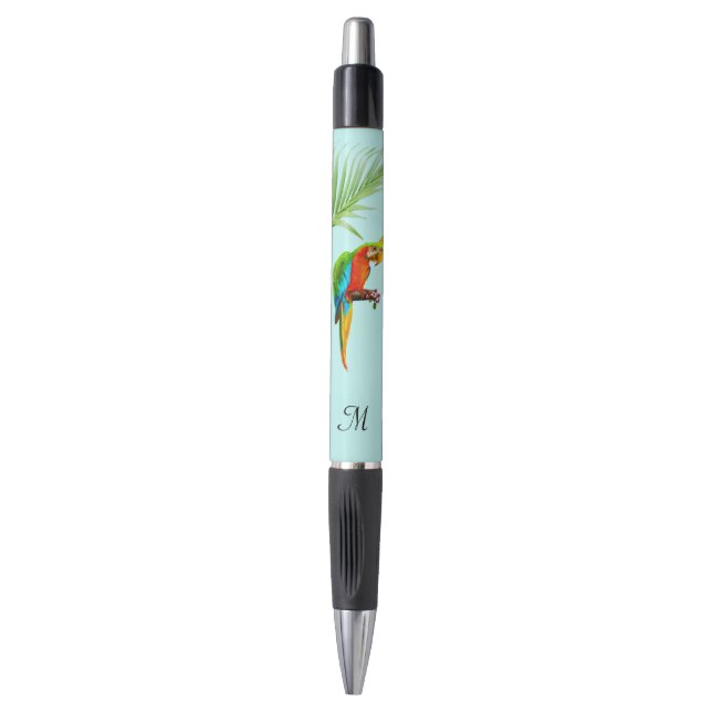 Stylo Oiseau perroquet multicolore tropical et monogramm (Devant (Vertical))