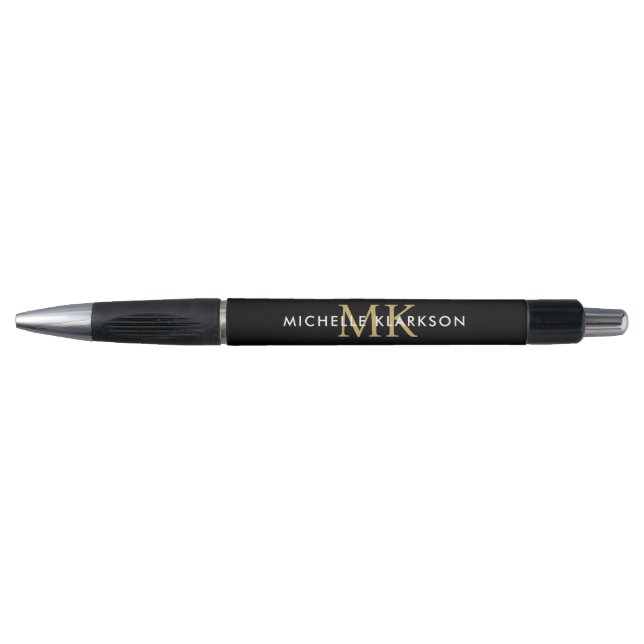 Stylo Or Élégant Monogramme Initial Nom Personnalisé (Devant)