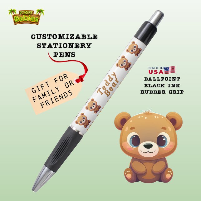 Stylo Ours en peluche, Mignonne Faune Bois Animal Blanc (Cute Customizable Teddy Bear Animal Cartoon Graphic Character Stationery Pen Gifts 🐻🎁)