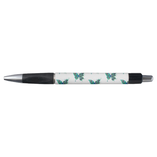 Stylo Papillon aux plumes de paon vert (Devant)
