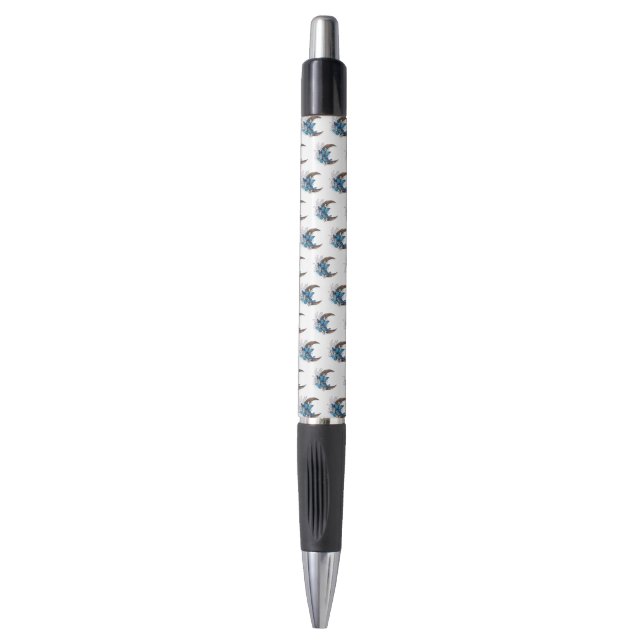 Stylo Papillons bleus sur croissant de bois (Devant (Vertical))